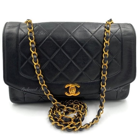 CHANEL Handbags - Authentic CHANEL Lambskin Medium Diana Single Chain Single Flap Bag Black gold h